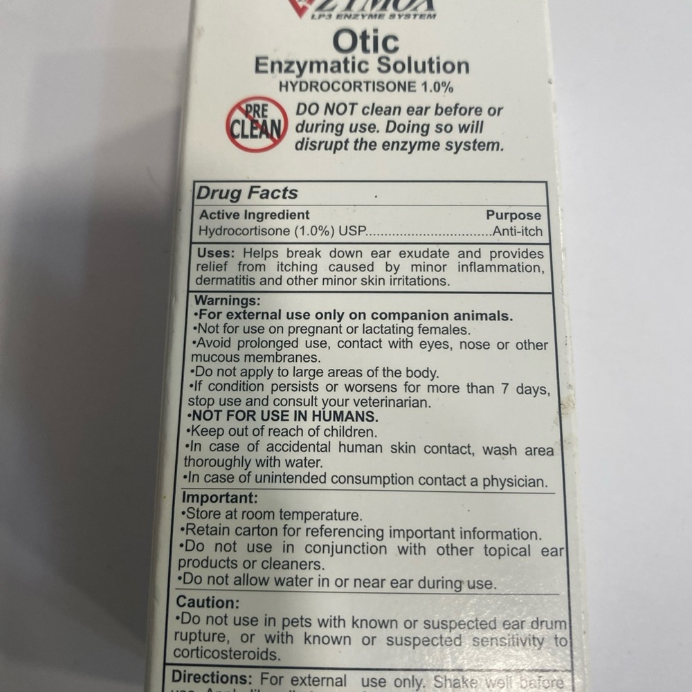 Otic Enzymatic Solution Dogs &Cats, 1% Hydrocortisone Ear Itch Relief Exp. 6/27 - Picture 2 of 5